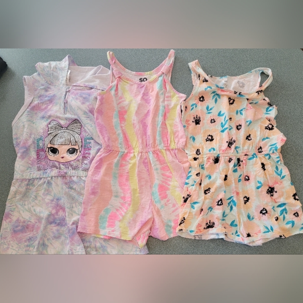 Girls Size 10/12 Romper Bundle SO & LOL Surprise Summer Tie Dye Floral 3 Piece